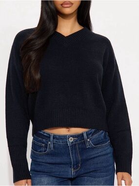 Fashion Nova Black V-Neck Knit Sweater